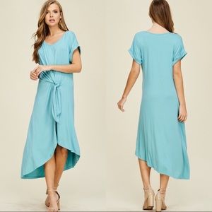LAST | 3 PACK | SKY BLUE TIE FRONT MIDI DRESS